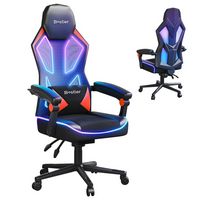 Bestier - Breathable Fabric Gaming Chair with RGB LED Lighting and Adjustable Armrests - Red - Large Front