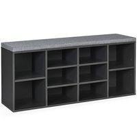 Costway - Entryway Padded Shoe Storage Bench 10-Cube Organizer Bench Adjustable - Grey - Large Front