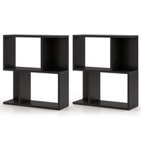 Costway 2 PCS 3-Tier Bookshelf Geometric Bookcase Side Table with Open Storage Display Shelf - Black - Large Front