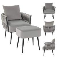 Costway - Modern Dutch Velvet Accent Chair and Ottoman Set - Gray - Large Front