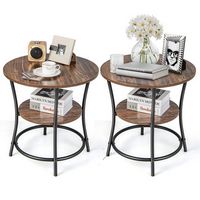 Costway 2 PCS 2-Tier Sofa Side End Table Round Nightstand with Sturdy Metal Frame - Brown - Large Front