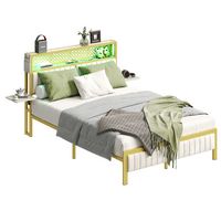 Bestier - Full Size Bed Frame with Upholstered Headboard Built-in Storage LED Lighting and Chargi... - Large Front