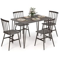 Costway 5 PCS Dining Table Set for 4 Rectangular Kitchen Table & 4 Chairs w/ Metal Frame - Grey Oak - Large Front