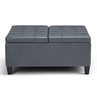 Simpli Home - Harrison 36 inch Wide Transitional Square Coffee Table Storage Ottoman in Stone Gre... - Large Front
