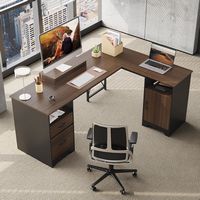 Bestier - L Shaped Desk with File Drawers, 63