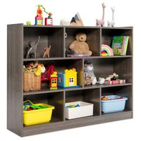 Costway - 3-tier Open Bookcase 8-Cube Bookshelf Storage Display Cabinet French Oak - Grey - Large Front