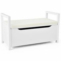 Costway - Shoe Bench Storage Rack Cushion Seat Ottoman Bedroom Hallway Entryway - White - Large Front