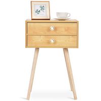 Costway - Mid Century Modern 2 Drawers Nightstand In Sofa Side Table End Table Yellow - Natural - Large Front