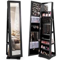 Costway 360° Rotatable Jewelry Cabinet Armoire 2-in-1 Lockable Mirrored - Black - Large Front