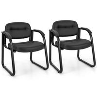 Costway Waiting Room Chair Set of 2 with Sled Base and Padded Arm Rest Home - Black - Large Front
