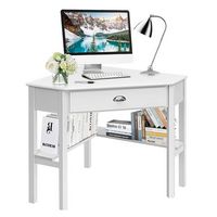 Costway - Triangle Corner Office Desk with Drawer Shelves - Rustic White - Large Front