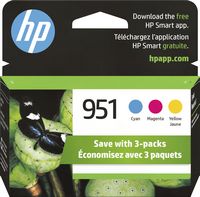 HP - 951 3-Pack Standard Capacity Ink Cartridges - Cyan/Magenta/Yellow - Large Front