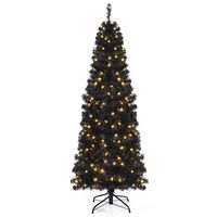 Costway - 6ft Pre-lit PVC Christmas Pencil Tree w/ 300 LED Lights - Black - Large Front