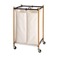 TRINITY - BASICS | 2-Bag Bamboo Laundry Cart | Poles - Bronze - Large Front