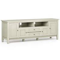 Simpli Home - Warm Shaker SOLID WOOD 72 inch Wide Rustic TV Media Stand in Antique White For TVs ... - Large Front