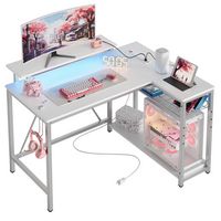 Bestier - L-Shaped Gaming Desk with Power Outlets LED Lights and Reversible Storage Shelves & Hoo... - Large Front