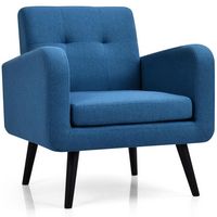 Costway - Mid-Century Accent Chair with Rubber Wood Legs - Blue - Large Front