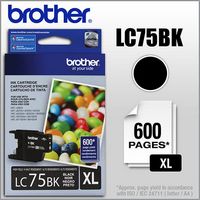 Brother - LC75BK XL High-Yield Ink Cartridge - Black - Large Front