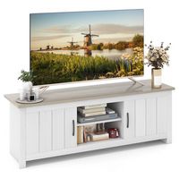 Costway - Farmhouse TV Stand for TVs up to 65'' Media Console Center with Doors Cubbies - White Oak - Large Front