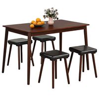 Costway 5 PCS Dining Table Set for 4 w/4 Upholstered Stools Rubber Wood Legs for Kitchen - Brown - Large Front