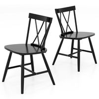 Costway Dining Chairs Set of 2 Farmhouse Kitchen Chair with Rubber Wood Frame - Black - Large Front