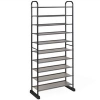 Costway - 10-Tier Shoe Rack Space-saving Shoe Organizer W/Metal Frame Shoe Tower - black - Large Front