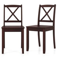 Costway Dining Chair Set of 2 Kitchen Side Chairs with Rubber Wood Legs & Cross Back - Brown - Large Front
