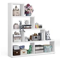 Costway - 6 Cubes Ladder Shelf Freestanding Corner Bookshelf Storage Bookcase Display Rack - White - Large Front