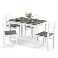 Costway 5-Piece Dining Set Solid Wood Kitchen Furniture with Rectangular Table & 4 Chairs Grey - ... - Large Front