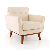 Costway - Modern Accent Chair Upholstered Linen Armchair with Removable Cushion - Beige - Large Front