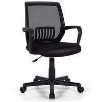 Costway - Mid-Back Mesh Office Chair with Adjustable Height and Lumbar Support - Black - Large Front