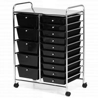 Costway - 15 Drawer Rolling Storage Cart Scrapbook Paper Office School Organizer - Black - Large Front
