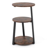 Costway 1 PCS 3-Tier Round Side Table with Metal Frame & Adjustable Foot Pads Nightstand - Rustic... - Large Front