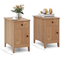Costway 2 PCS End Table with Charging Station Flip Top Bedside Table with USB Ports & Outlets - N... - Large Front