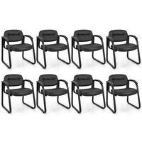 Costway Waiting Room Chair Set of 8 with Sled Base and Padded Arm Rest Home - Black - Large Front