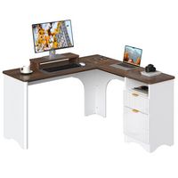 Bestier 55-inch L-Shaped Gaming Desk with File Drawer Monitor Stand and Fluted Panels Office Desk... - Large Front