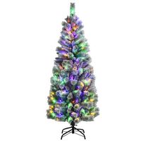 Costway - 6FT Pre-Lit Hinged Christmas Tree Snow Flocked w/9 Modes Remote Control Lights - Green/... - Large Front