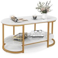Costway White Marble Coffee Table  Modern 2-Tier Center Table with Open Storage Shelf - White and... - Large Front