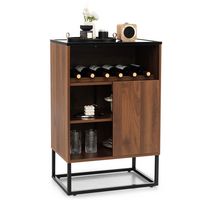 Costway Wine Storage Cabinet Buffet Sideboard with Adjustable Shelf & Sliding Door Kitchen - Brow... - Large Front