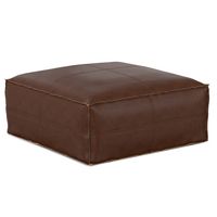 Simpli Home - Brody Large Square Coffee Table Pouf - Distressed Dark Brown - Large Front