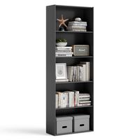 Costway - 5-Shelf Storage Bookcase Modern Multi-Functional Display Cabinet Furniture - Black - Large Front