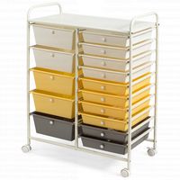 Costway - 15 Drawer Rolling Storage Cart Scrapbook Paper Office School Organizer - Grey/Beige/Yellow - Large Front