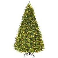 Costway 8Ft Pre-Lit Christmas Tree Hinged 600 LED Lights Pine Cones - Green - Large Front