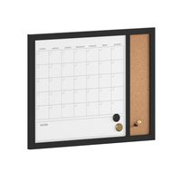 Martha Stewart - Everette Dry Erase Magnetic Monthly Calendar/Cork Board - 24x18 - Black Woodgrain - Large Front