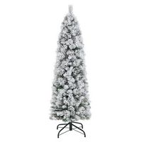 Costway - 4.5 FT Pre-Lit Slim Christmas Tree Flocked Decoration with Pine Needles & Lights - Gree... - Large Front