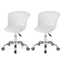 Costway - PU Leather Armlress Swivel Desk Chair (Set of 2) - White - Large Front