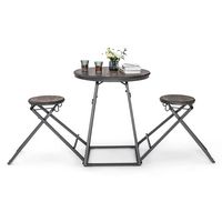 Costway 3-Piece Bar Table Set Round Pub Dining Table & 2 Foldable Stools w/ Metal Frame - Grey - Large Front