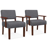 Costway 2PCS Linen Accent Chair Living Room Chair with Soft Padded Seat & Backrest - Gray - Large Front