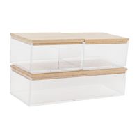 Martha Stewart - Brody Premium Clear Plastic Storage Bins Paulownia Wood Lids-2-SM/1-MED - Clear/... - Large Front