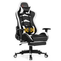 Costway - Racing Massage Gaming Chair with Footrest - White + Black - Large Front